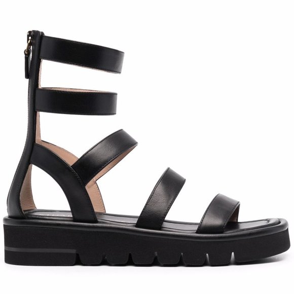 $550 Stuart Weitzman Gala Lift Leather Sandal GLADIATOR BLACK PLATFORM 8 (PA17) - Picture 1 of 12